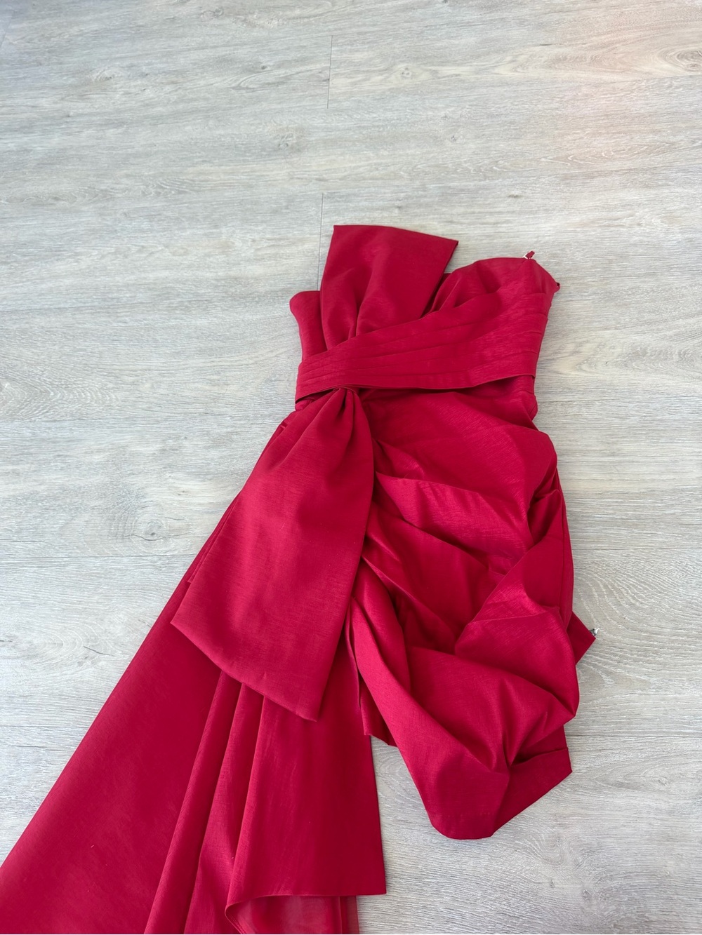 NBD Red Strapless Dramatic Bow Gown
